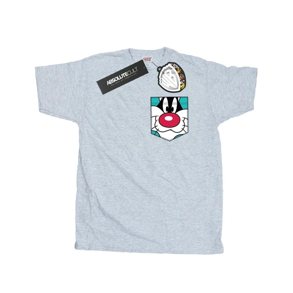 Looney Tunes Herren Sylvester Gesicht Falsche Tasche T-Shirt