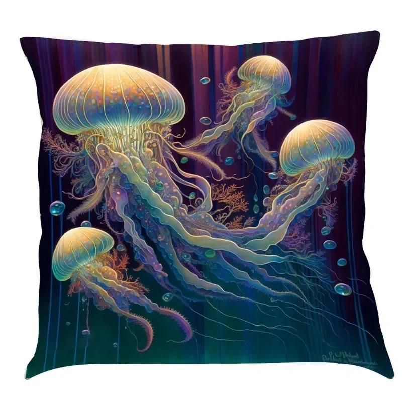 Luxury Home Decoration Pillowcase Car Living Room Sofa Cushion Cover Marine Life Painting Pattern Cushion Cover