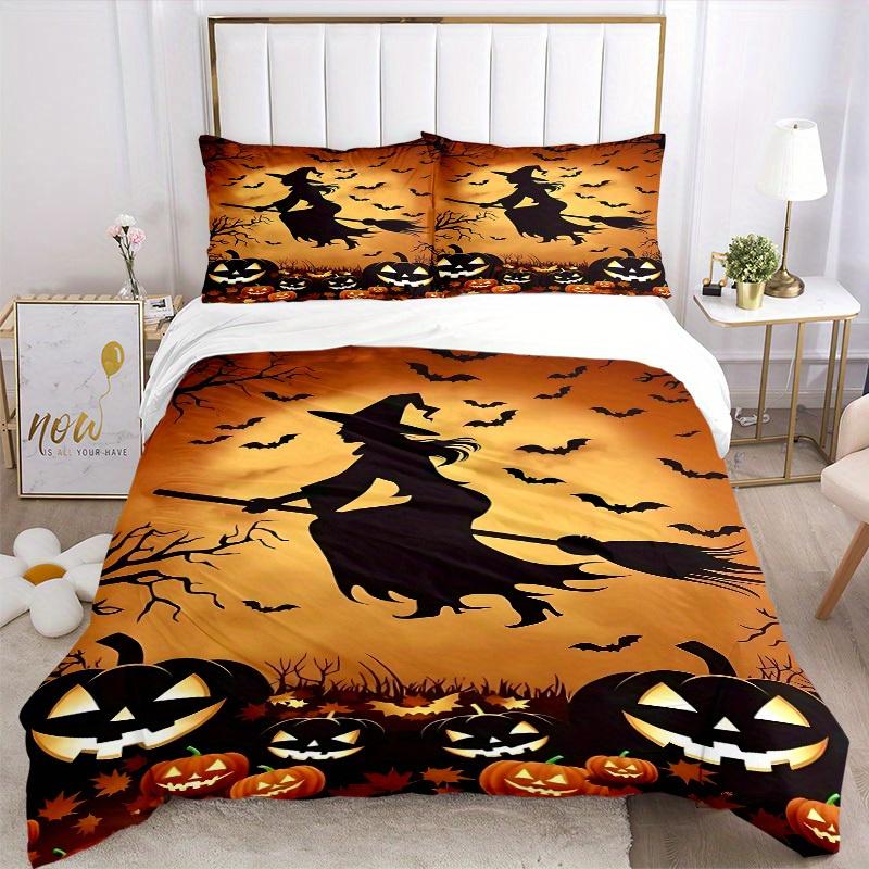 3Pcs Halloween Witch Printed Bedding Set, Breathable And Soft, Machine Washable, Christmas Gift, Suitable for Bedroom Decoration, 15193