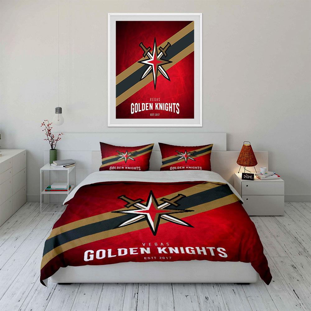 Vegas Golden Knights Logo Bettwäsche Bettbezug Set Bettbezug Kissenbezüge  (1*Bettbezug 2*Kissenbezüge, ohne Bettdecke)