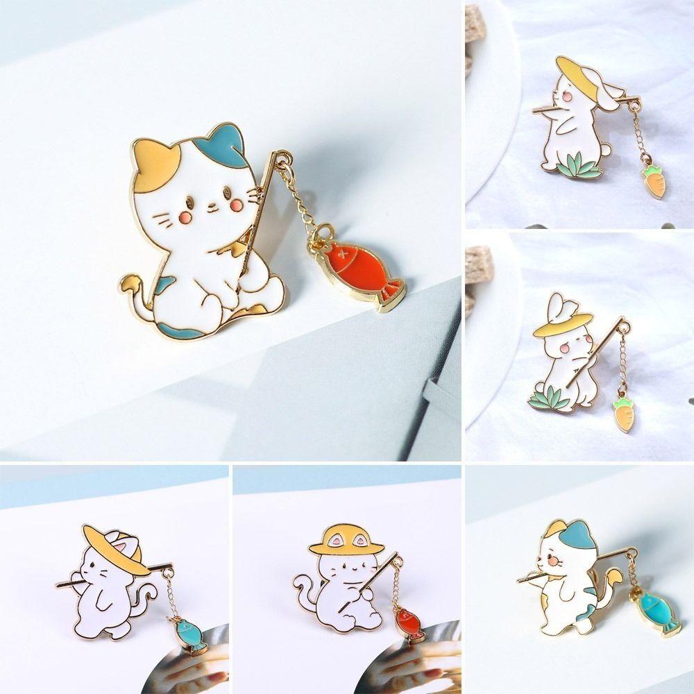Cartoon Design Animal Badge Pin Enamel Finish Cartoon Cat Pin Creativity Brooch Anime Pins