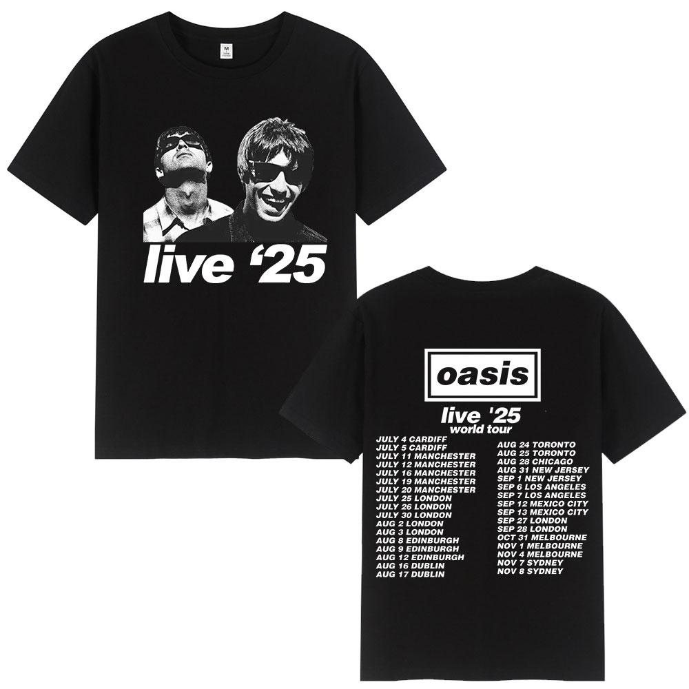 ZheXiong TEE Britse Rockband O-Oasis Live 25 Tour T-shirts Heren Dames Casual O-Hals Korte Mouw T-shirts Fans Cadeau Mode Vintage T-shirt XL