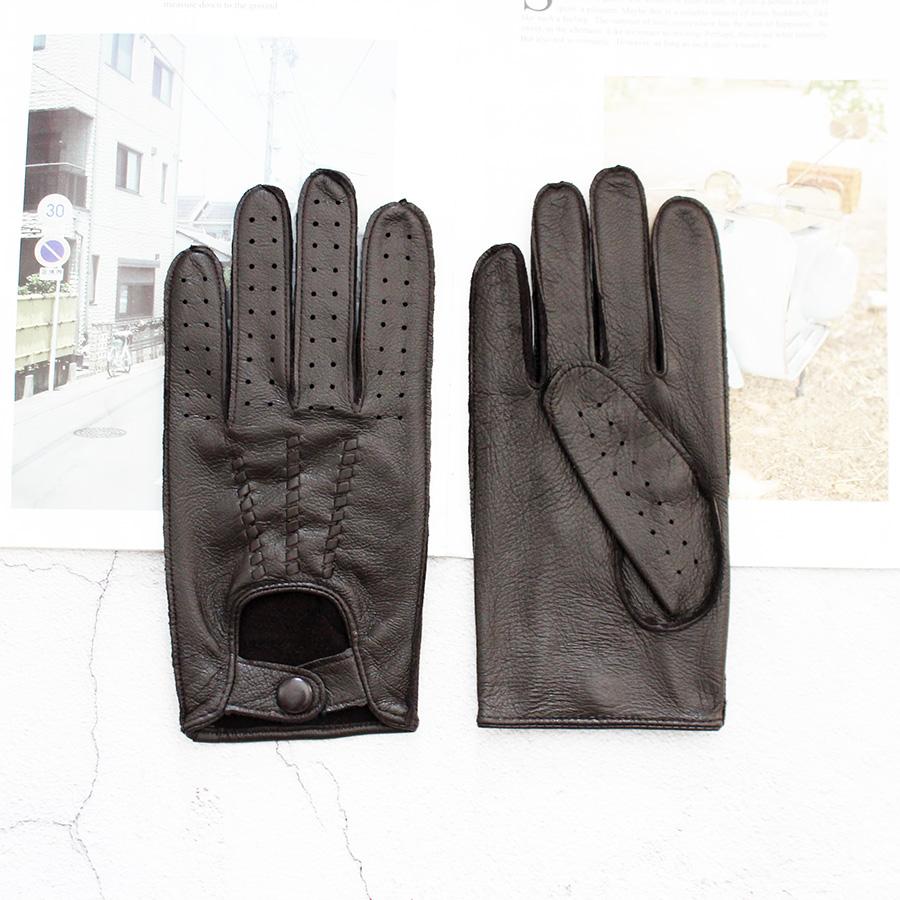 Deerskin Driver Gloves Men's Leather Unlined Single Layer Thin Hollow Breathable Motorcycle Riding Car Driving Spring and Autumn