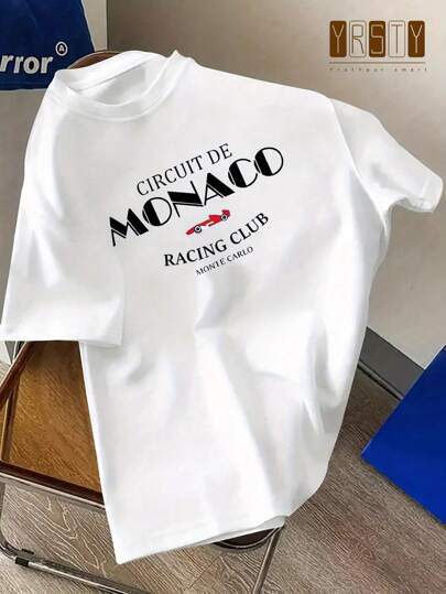 Modisches Herren-T-Shirt aus 100 % reiner Baumwolle, Outdoor-Abenteuer Monaco Racing Club Kleidung, Lässiges und trendiges Street Herren-Top