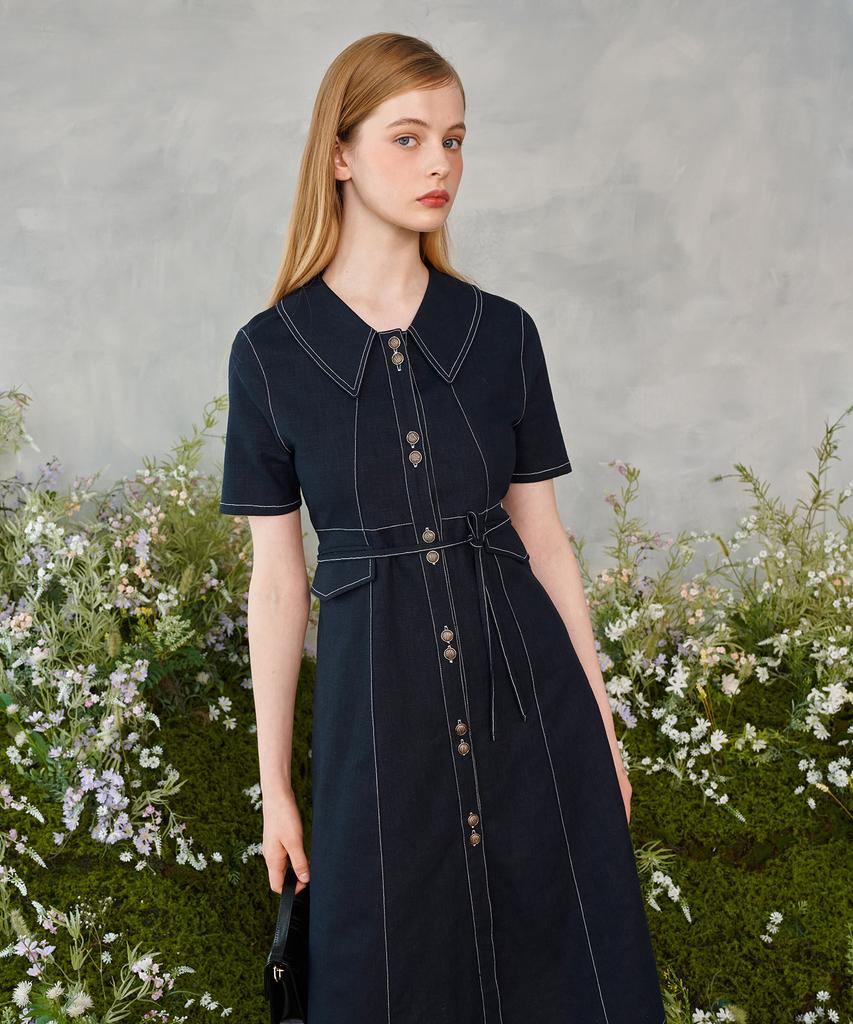 Baitalssain Two Button Collar Stitch Dress