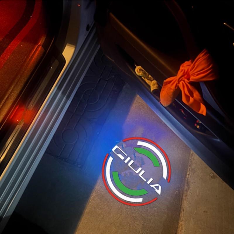 JPYAX1 2Pcs 3D LED Car Door Logo Lights Projector Laser Ghost Shadow Lamp Accessories For Alfa Romeo Giulia 2017 - 2025 2020 2021 2022