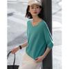 Women's 100% Merino Wool V-Neck Short Sleeve Knit Sweater
