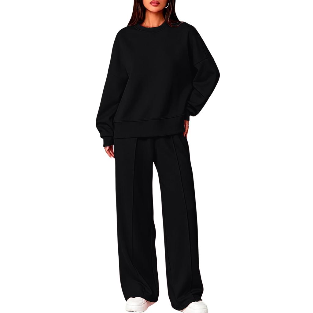 Women's Round Neck Long Sleeve Two Piece Set with Pants for Casual Wear