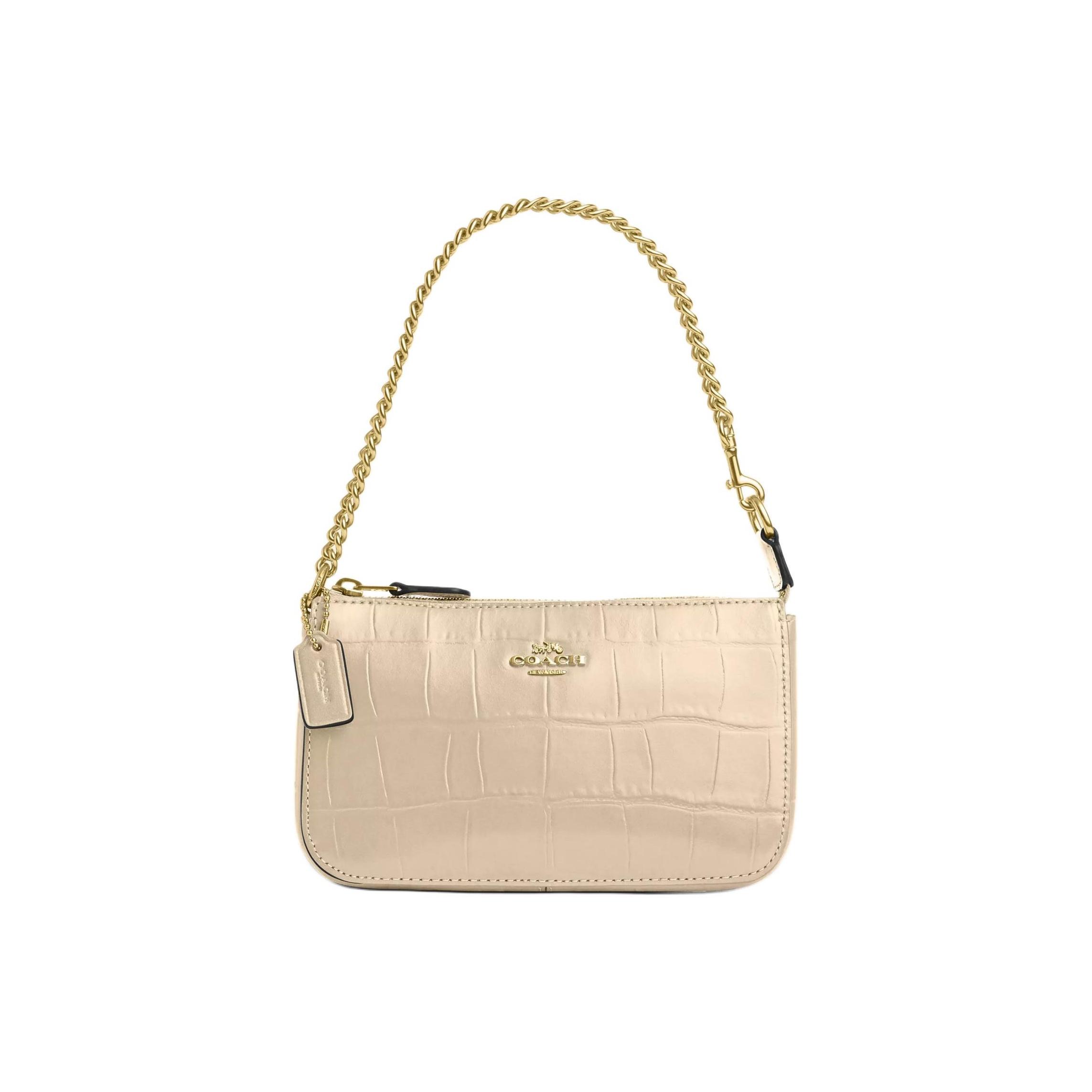 Coach Nolita 19 Logo Chain Zip Closure Crocodile Embossed Leather Handbag Women handbags Gold Ivory CN382-IMIVO Basic Set (Bag+Dust Bag)