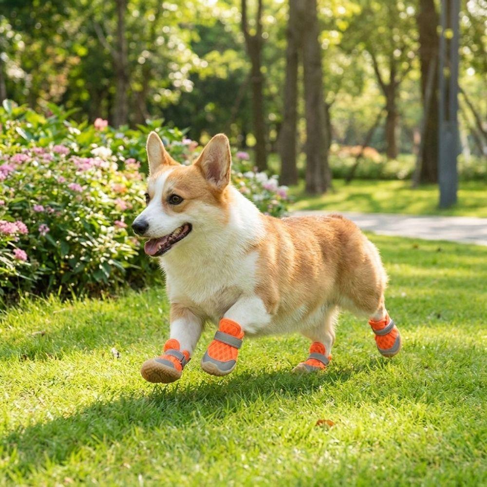 4PCS Breathable Puppy Foot Covers Reflective Pet Paw Protector Dog Mesh Shoes  Paw Protection