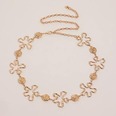 High-end Women's Waist Chain Hollow Flowers Atmospheric Fashion Metal Waist Chain Rose Women's Waist Chain