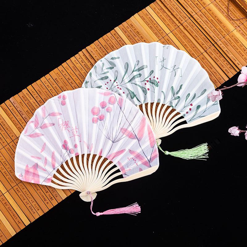 Hand Fold Fan Retro Adornment Woman Man Dance Props Wedding Living Room Cabinet Decor Bamboo Wood Silk Flower Folding Fan
