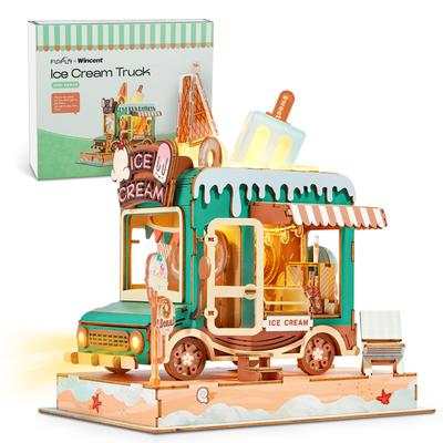 FUNPOLA Puzzle 3D Puzzle 3D Drewniane puzzle DIY Miniaturowy zestaw do majsterkowania z oświetleniem LED Ręcznie robione dekoracje do domu Zabawki edukacyjne dla dzieci i dorosłych z