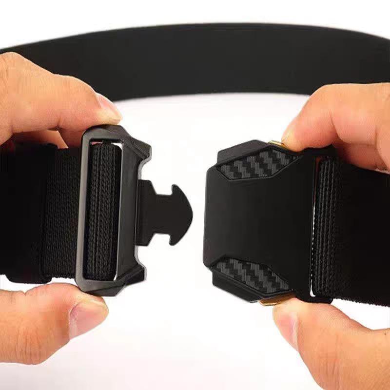 Men's Trendy Leather & Nylon Belt with Automatic Buckle for Jeans & Military Training