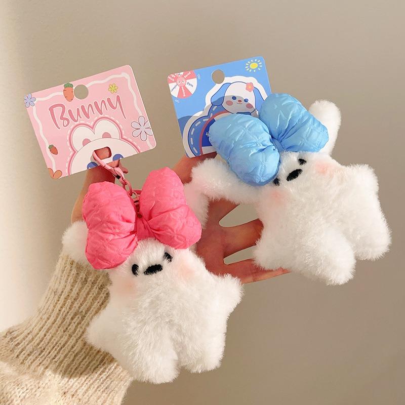 1 Stück Kawaii Hase Plüsch Schlüsselanhänger Ornament Niedliches Plüschtier Schleifenknoten Schlüsselanhänger für Damen Mädchen Vielseitiger Taschenanhänger Anhänger Geschenke