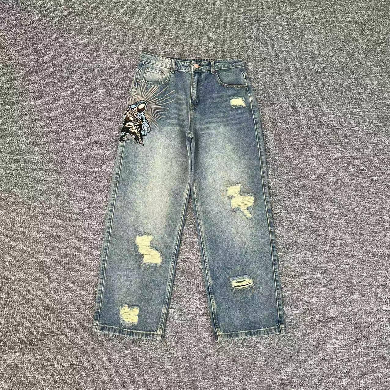 Jeans Awakening Loose Straight Fit Ripped Pants Trousers 28 синий