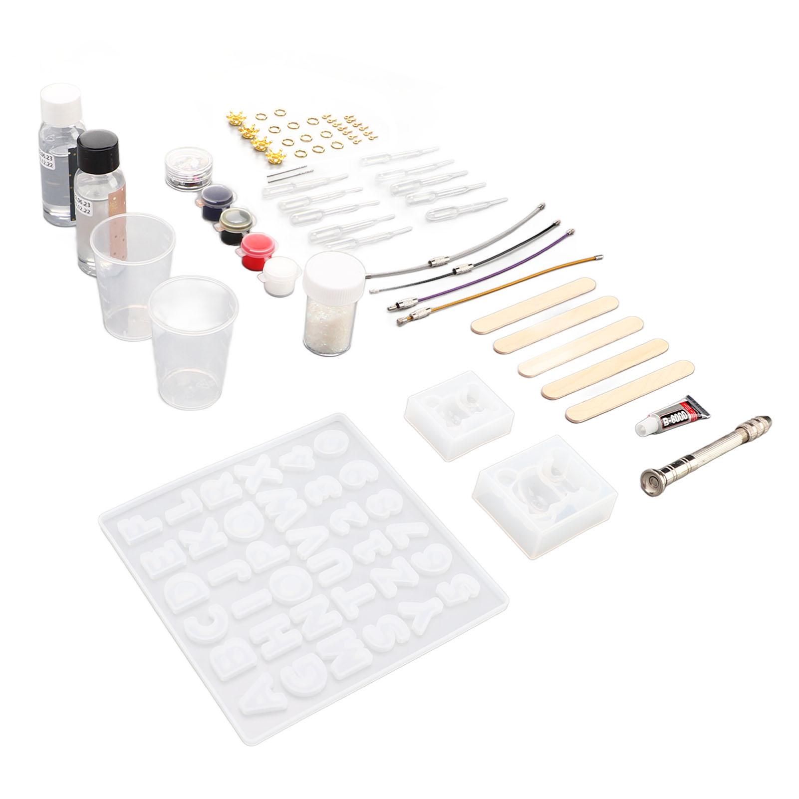 Resin Keychain Kit DIY Handcraft Epoxy Resin Bear Letters Numbers Keychain Resin Molds Silicone Kit for Keychain DIY