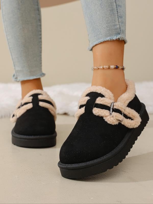 Женские зимние повседневные снегоступы ботильоны на искусственном меху с декоративной металлической пряжкой лоферы для улицы 39 чёрный 1970₽