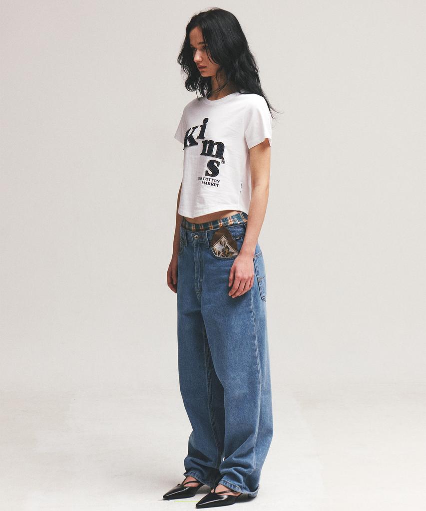Kimseupeulesikoteunmakes Messy Denim Applique Tee White