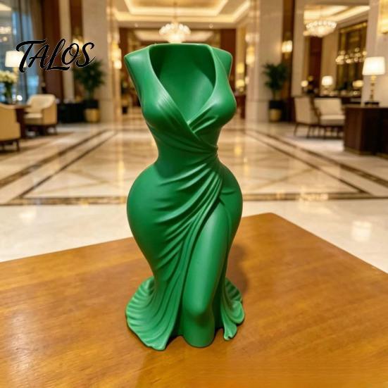 Dried Flower Holder 3D Printed Elegant Dress-Style Vase, Dual-Purpose Tabletop Decor with Flowing Pleated Skirt, Decorative Ornament Twisted
