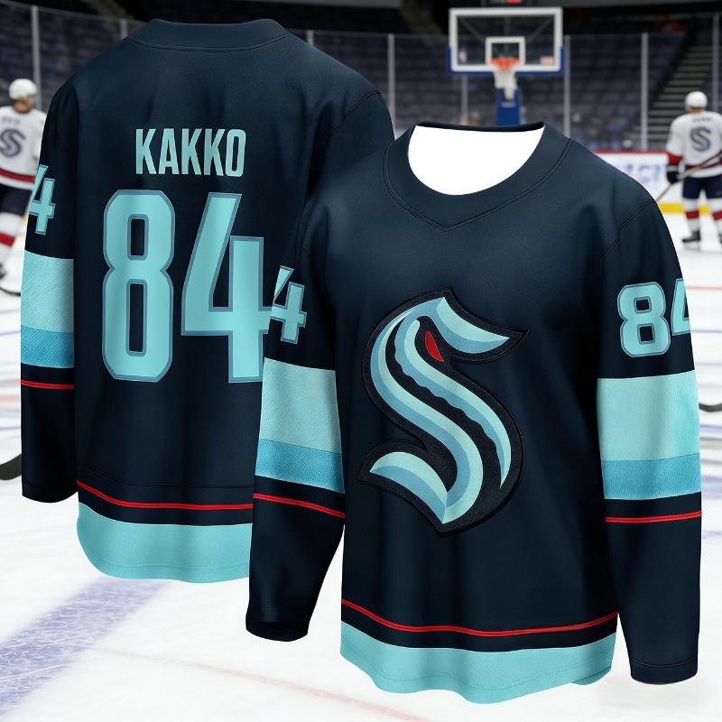 2026 Best-selling Men's Sea Monster Ice Hockey Training Deep Blue Ball Jersey Moisture-Wicking 3D Print Long Sleeve Kids