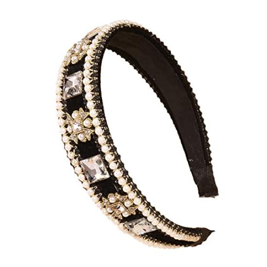 

Avance Headband Hairband with Pearls and Rhinestones Adult Velvet Hair Accessory for Women - Cute, Popular, Style, (Black)
