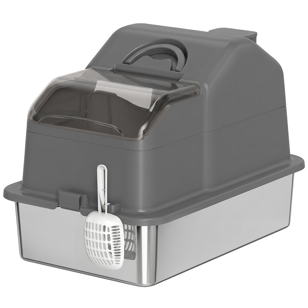 Cat Litter Box, Removable Enclosed Lid, High Sides, 60.5 x 40.5 x 45 cm, Dark Grey
