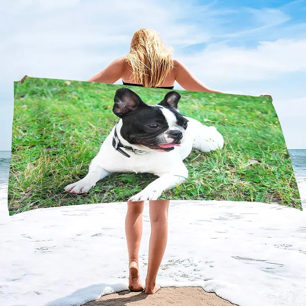 Asciugamani da Spiaggia e da Bagno con Fantasia Bulldog Francese, Grandi Dimensioni, Asciugamano da Viaggio, Piscina e Uso Interno, per Adulti e Bambini, Super Assorbenti
