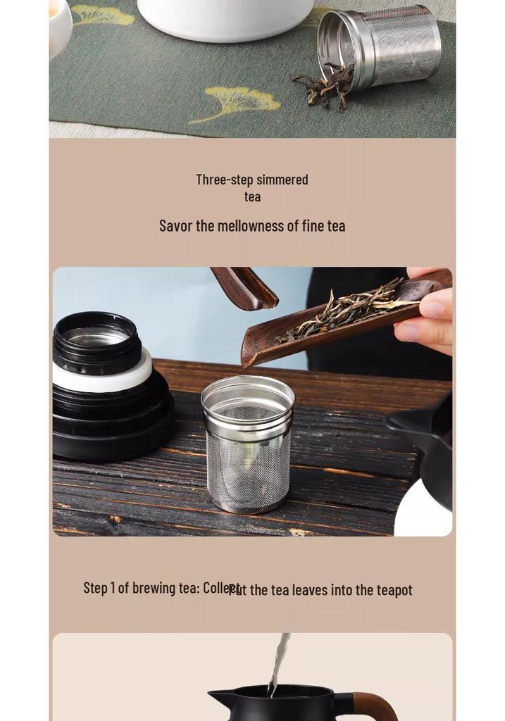 Tangsi Large Capacity Stainless Steel Teapot with Wooden Handle for Tea Stewing and Water Separation
