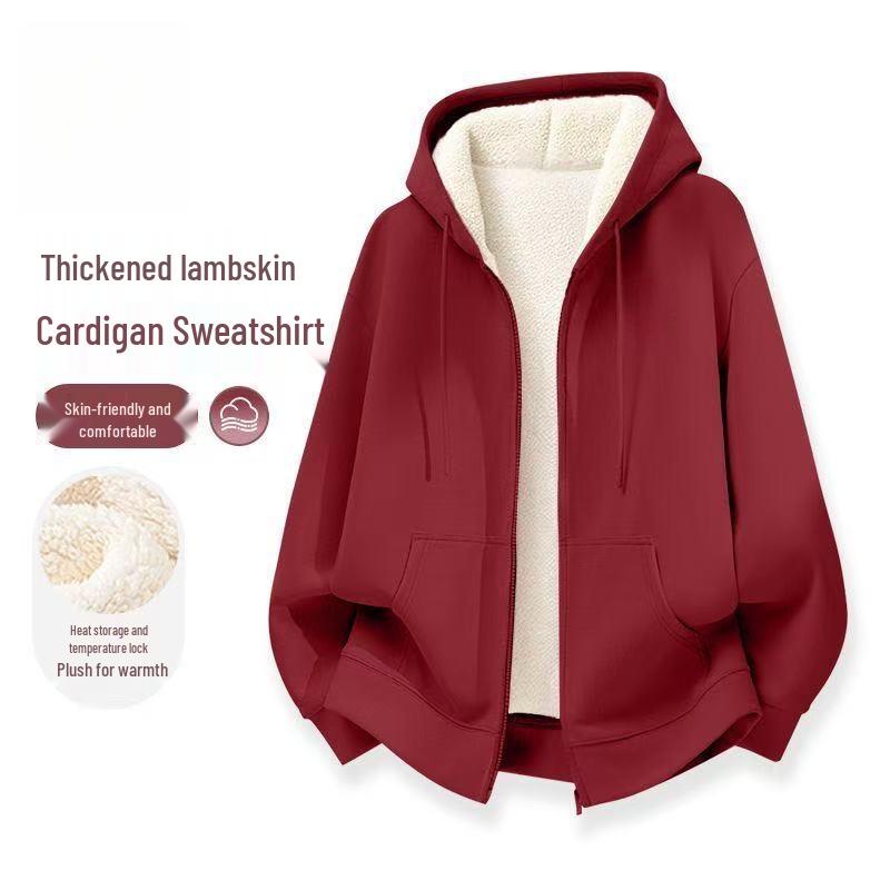 Men's Versatile Winter Lambswool Hooded Sweatshirt - Warm, Thick, Loose Casual Jacket