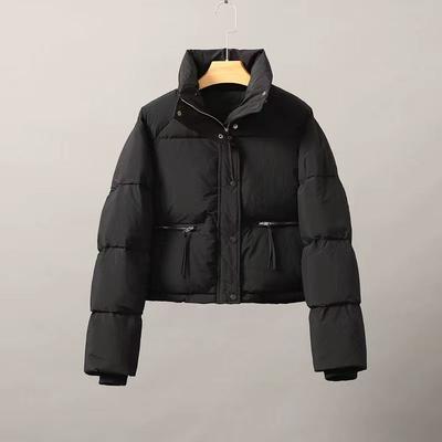 Short Stand-up Collar Small Cotton-padded Clothes Women's Simple Loose Version Zipper Bread Clothes Jacket Solid Color
