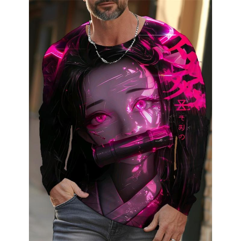 Men's Long-sleeved T-shirt 3D Printing Animation Pattern Printing Men's T-shirt Autumn Tops Casual T-shirt Pullover