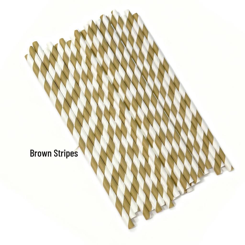 25-Pack Striped Biodegradable Paper Straws for Milk Tea and Beverages