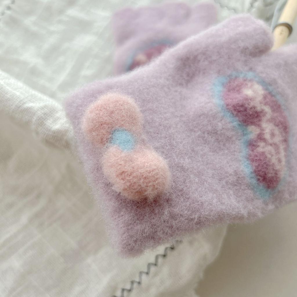 New Style Women's Half Finger Big Children's Warm Five Finger Split Finger Writing Love Bow Cute Knitted Gloves