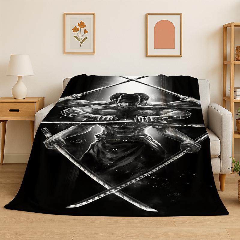 

Anime Zoro One P-Piece Cartoon Flannel Blanket Soft Warm Throw Blanket for Bedroom Living Room Bed Travel Camping Picnic Kid 75x90cm