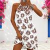Women Plus Size Criss Cross Cutout Neck Sleeveless White Floral Printed Fitted Curved Hem Dress