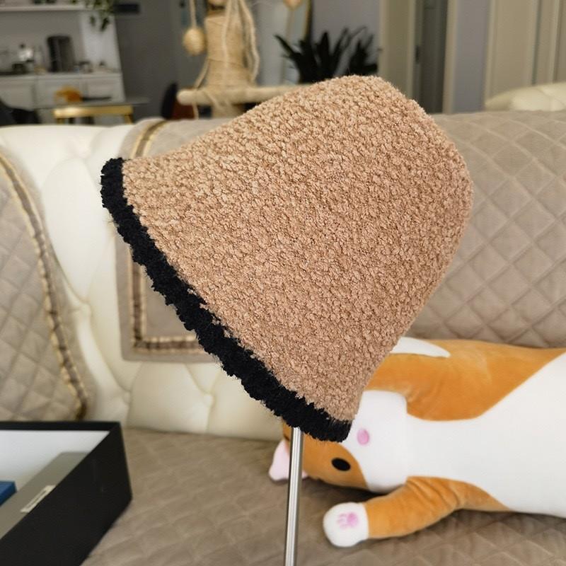 Winter Knit Bucket Hat For Women With Cashmere Material And Color Block Design