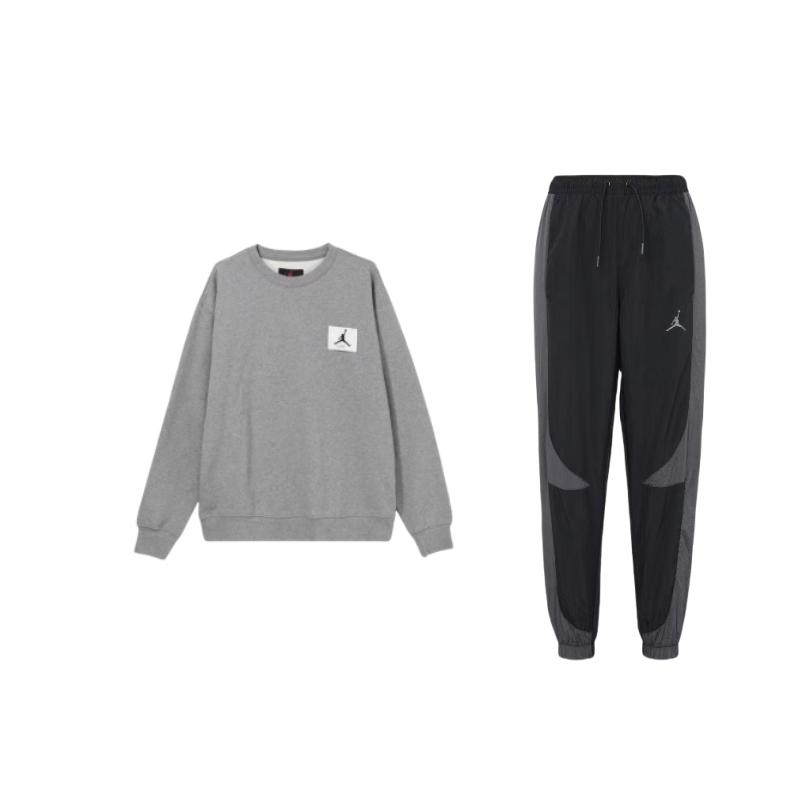 

Jordan Logo Round Neck Fleece Long Sleeve Drawstring Cuffed Knit Pants Casual Sports Set Men sets DX9374-011+FB3910-091 M