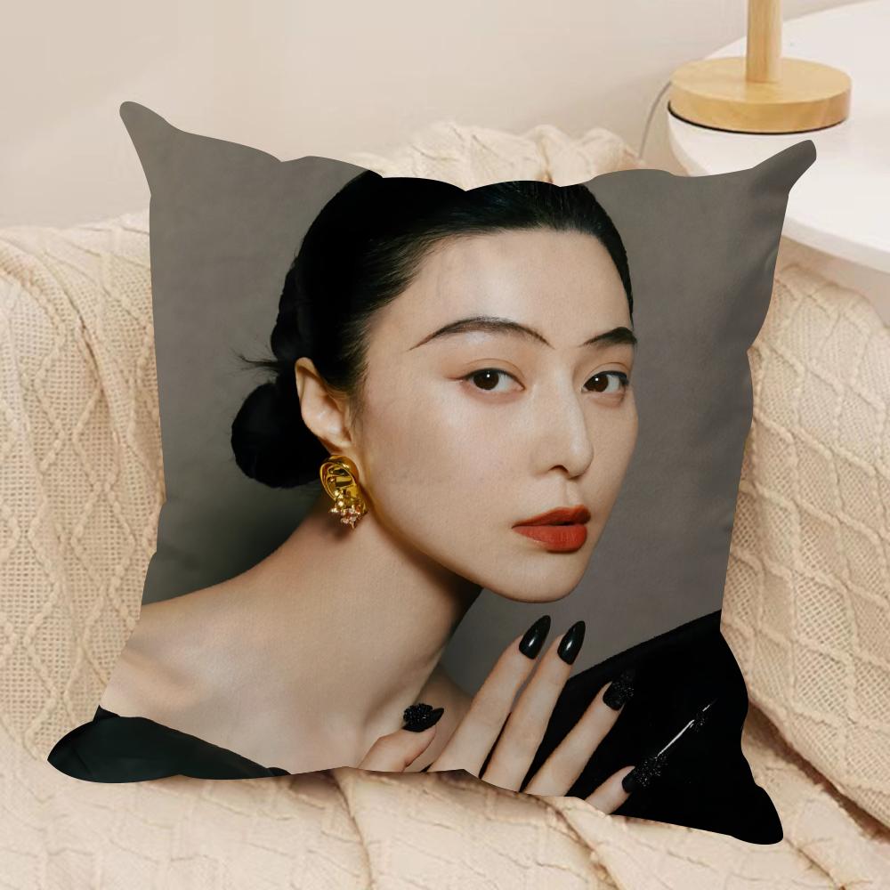 Actress Fan Bingbing Cushion Cover Soft Plush Fabric Double-Sided Printed Sofa Cushion Cover for All Seasons Home Decor Gift
