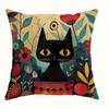 Vintage Schwarze Katze und Blume Kissenbezug Mittelalterliches Abstraktes Design Tägliche Heim Sofa Dekoration Kissenbezug