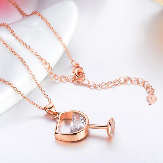 Fashion Women Wine Glass Pendant Cubic Zirconia Long Chain Necklace Jewelry