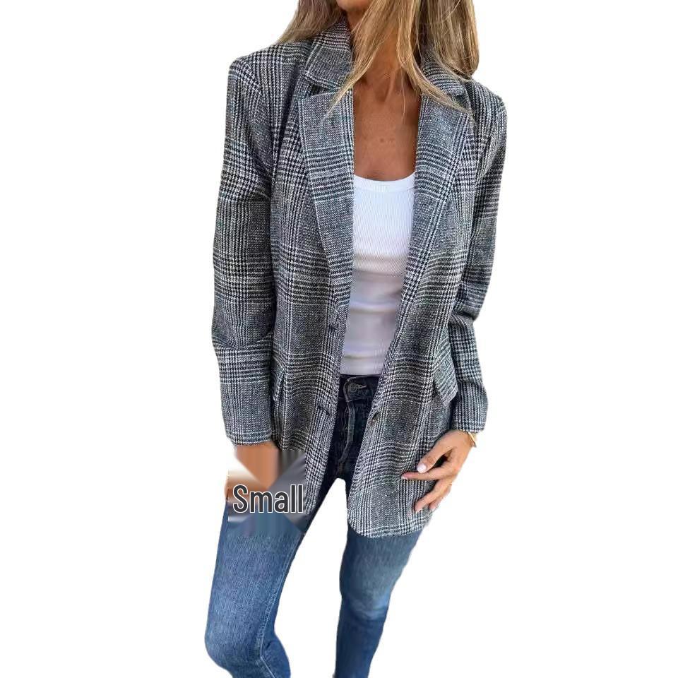 2024 Women's Retro Houndstooth Lapel Cardigan Jacket - Casual European & American Autumn/Winter Fashion