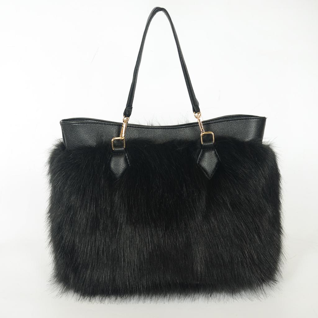 Bolso de Hombro de Felpa Imitación Piel para Mujer, Color Contrastante, Portátil, Gran Capacidad, Bolso de Moda Europeo y Americano, Explosión de Verano