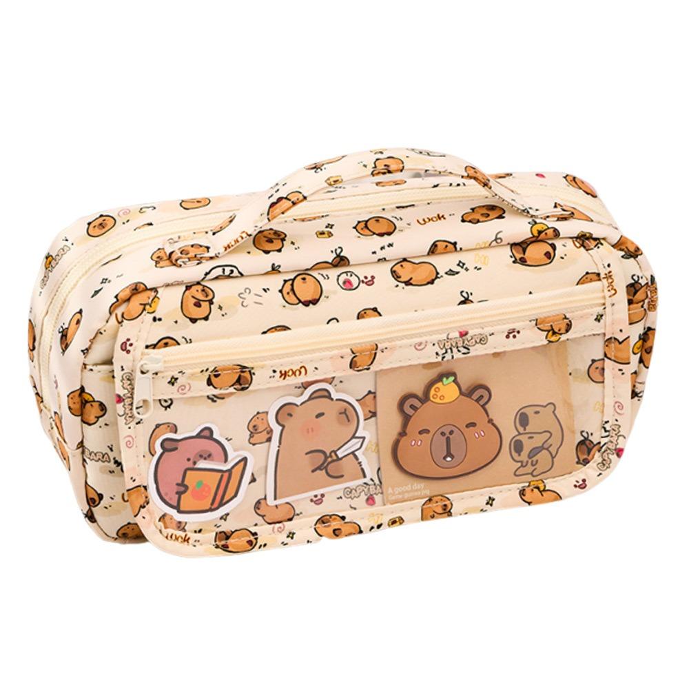 

Capybara Pencil Case Six Layers Stationery Pouch Portable Pen Bag Back To School Gift бежевый