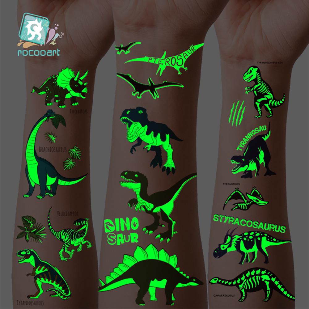 Adesivi Tatuaggi Temporanei di Dinosauri che si Illuminano al Buio per Bambini