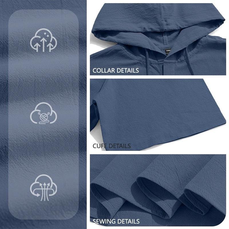 Men's Linen Short Sleeve T-Shirt Beach Casual Hooded Shirt Pure Color Shirt Comfortable Lightweight Breathable Summer Top