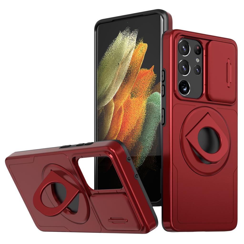 For Samsung Galaxy S21 Ultra 5G Case Magnetic Slim-Fit PC+TPU Phone Shell with Slide Lens Cover