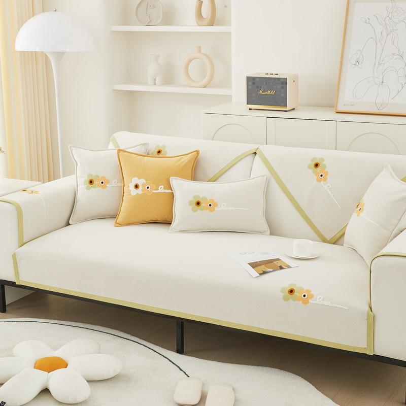 Chenille Sofa Cushion Four Seasons Universal Simple Modern Embroidered Patch Sofa Seat Cushion Non-Slip Cushion Cover Backrest Towel