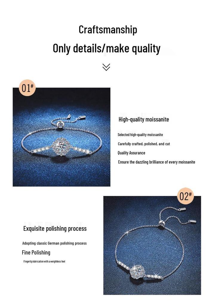 S925 Sterling Silver Adjustable Sunflower Bracelet with Moissanite, D Color, 1 Carat for Women