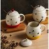 123Arts Ceramic Mug, Ladybug Coffee Mug with Spoon and Lid, Stripe Relief Cup, Water Cup